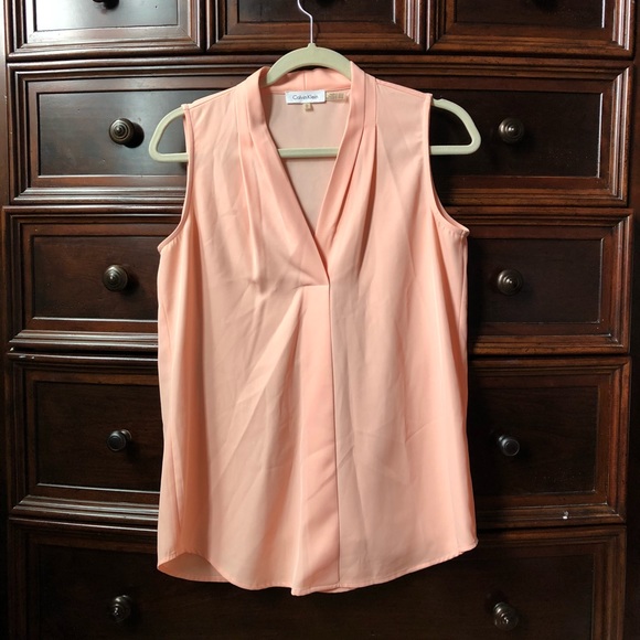 Calvin Klein Pleated V-Neck Blouse in Blush Small - Picture 4 of 7